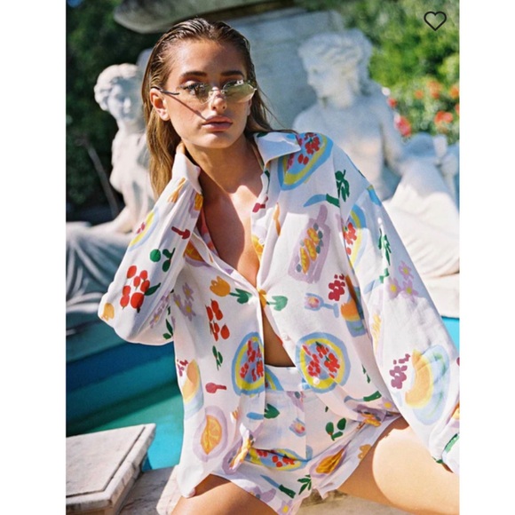 Princess Polly Luncheon Shirt Button Front Top Long Sleeve White Multicolor Sz 6 - Picture 2 of 8